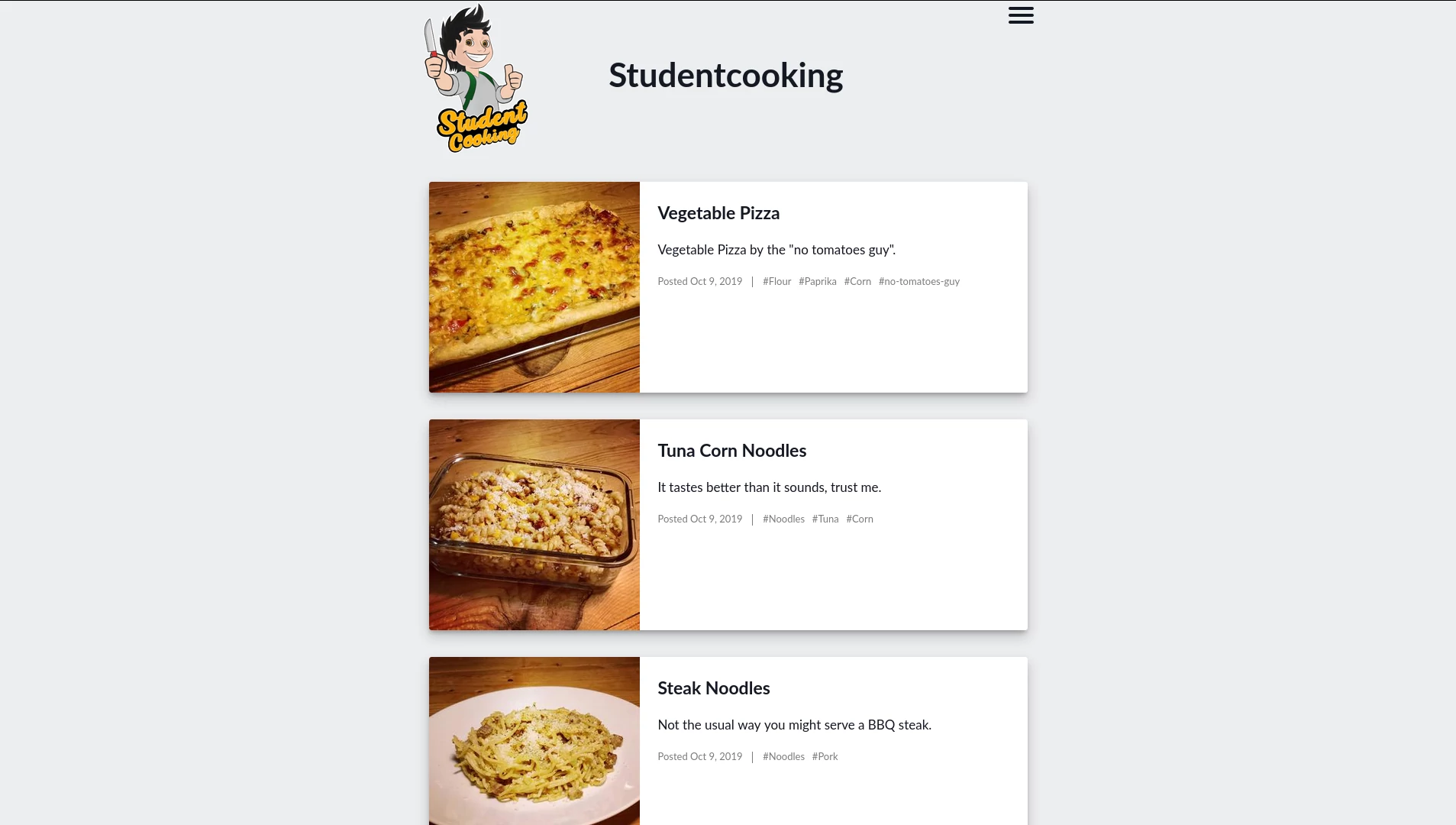 stundetcooking website screenshot